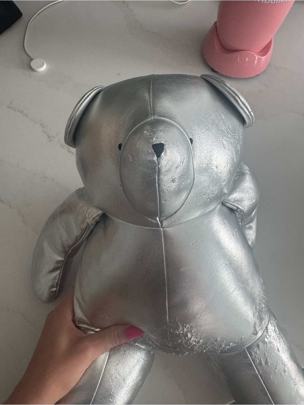 Pier 1 Leatherette Silver Plush Teddy Bear